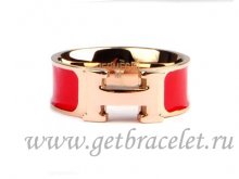 Hermes Enamel Clic H Ring in 18kt Pink Gold with Red